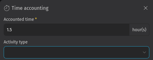 Screenshot shows the time accounting dialog