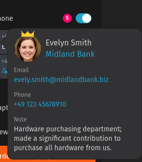Screenshot shows an avatar with opened user detail panel