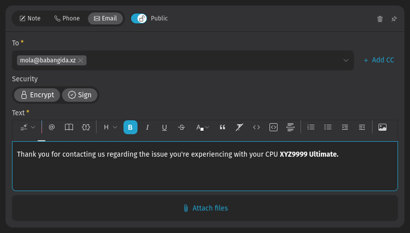 Screenshot shows Zammad's editor