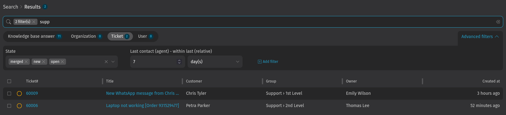 Screenshot shows detailed search