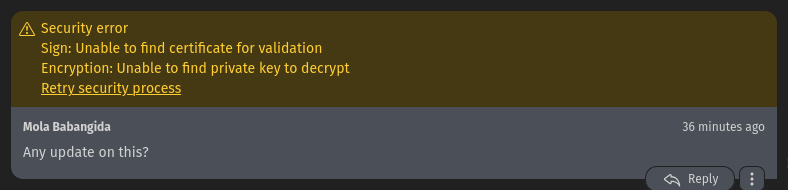Screenshot showing Security error warning banner on an article