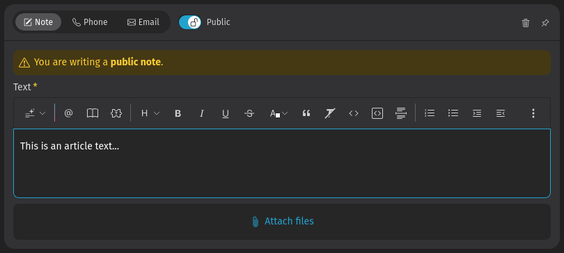 Screenshot shows a note during article creation