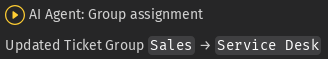 Screenshot shows AI agent ticket history
entry