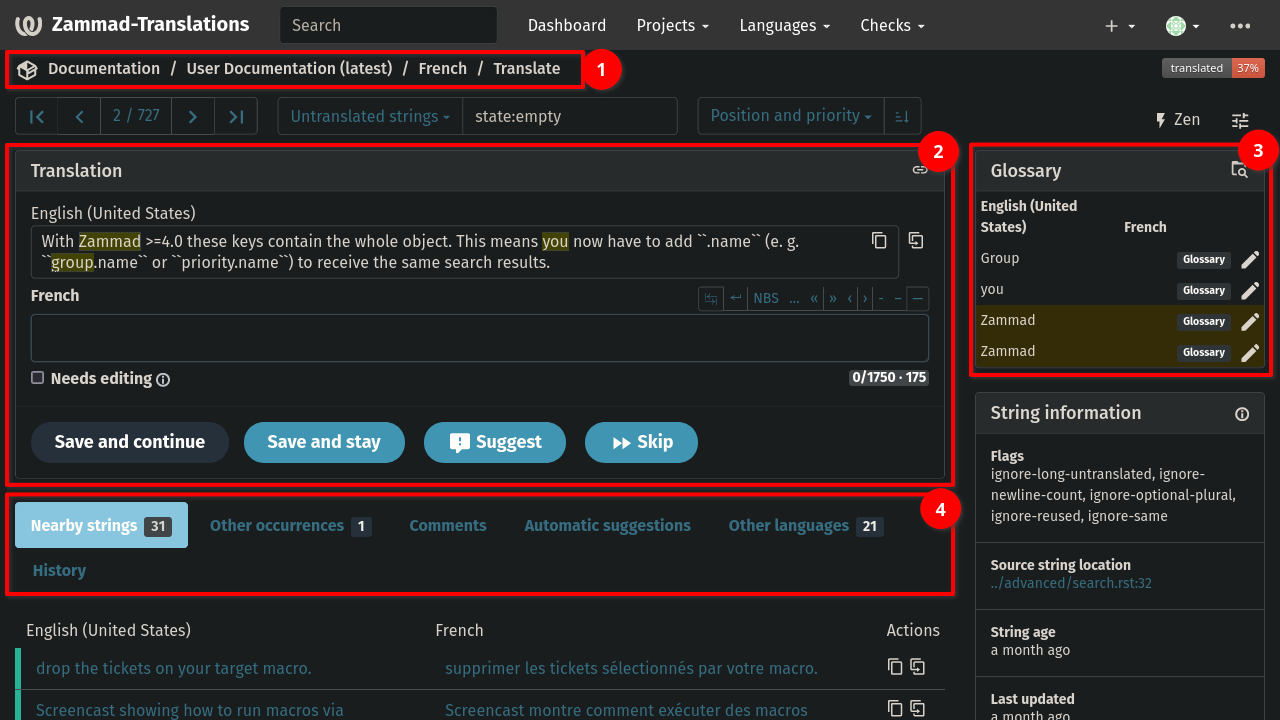 Screenshot of Weblate translation user
interface
