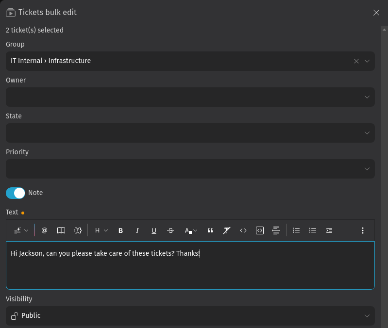 Screenshot shows the bulk action side
panel