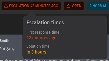 Screenshot shows escalation panel by hovering over escalation
timestamp