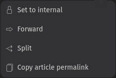 Screenshot shows the article action split
menu