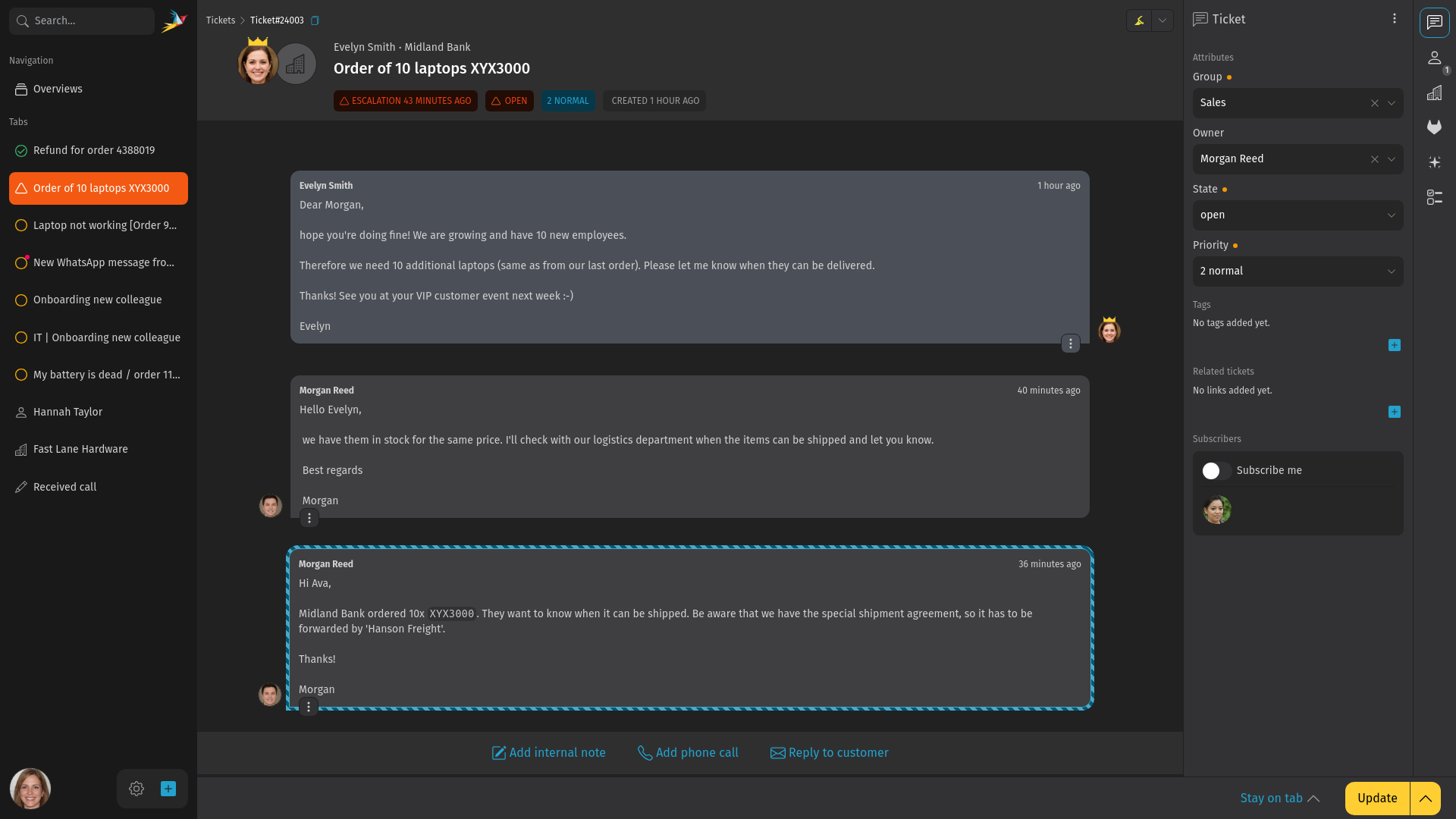 Screenshot shows the ticket detail
view