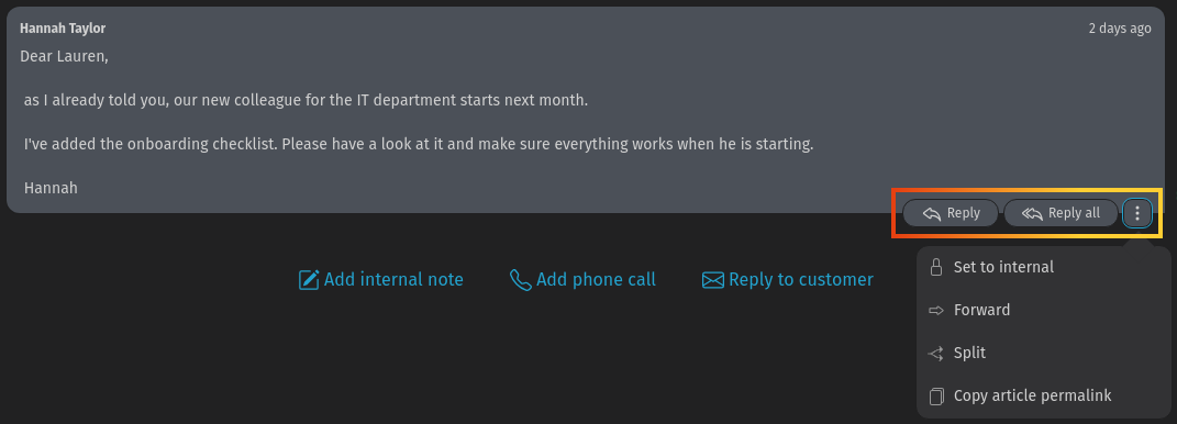 Screenshot shows article reply
actions