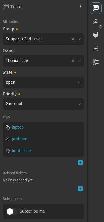 Screenshot shows ticket
sidebar