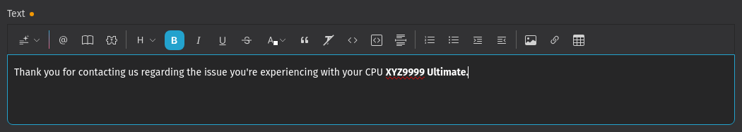 Screenshot shows Zammad's
editor