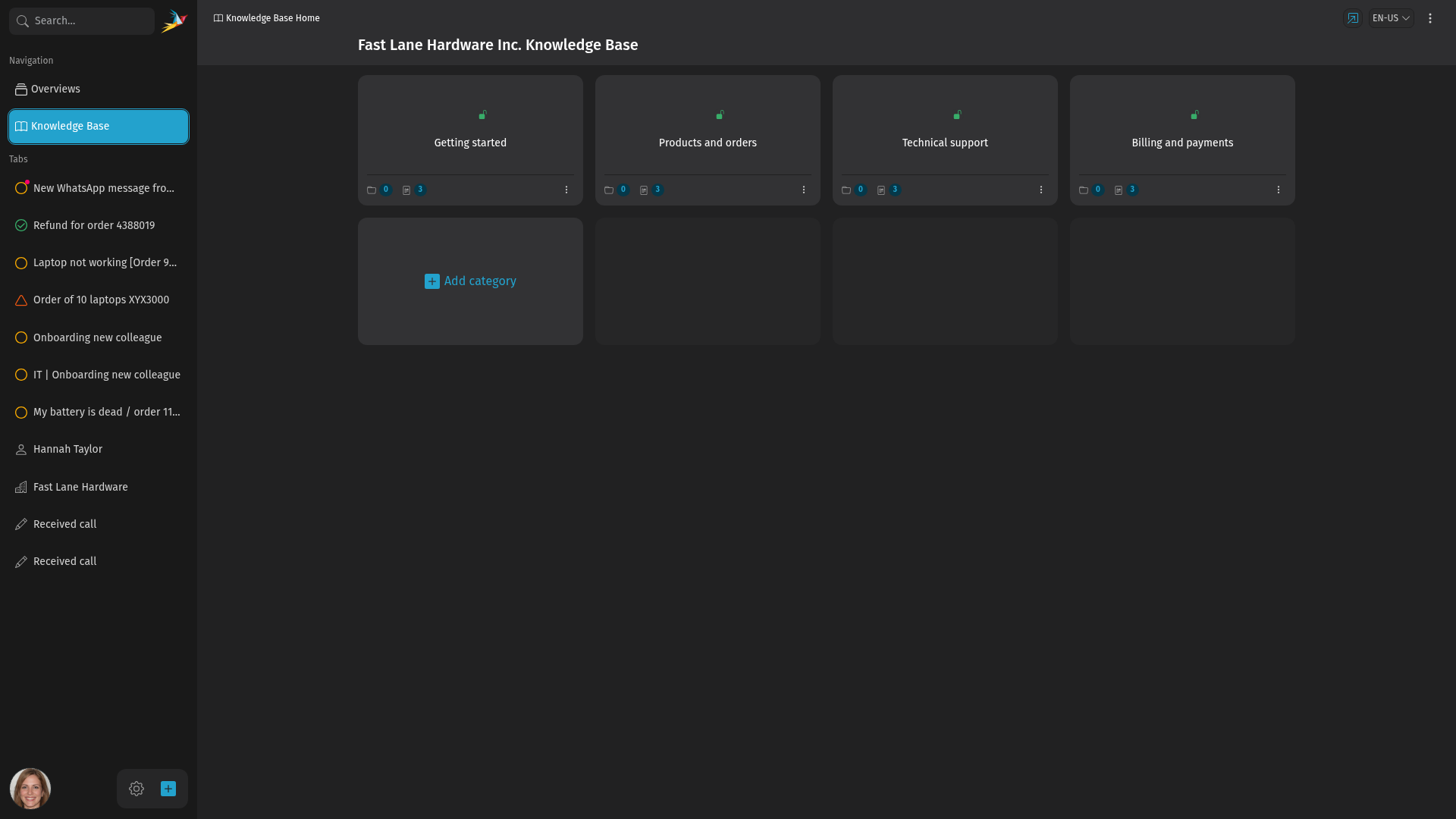 Screenshot shows knowledge base overview