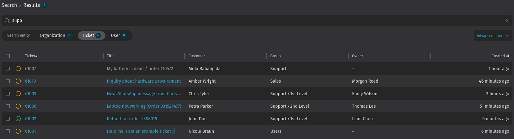 Screenshot shows detailed search