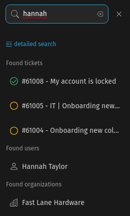 Screenshot shows search results in navigation bar