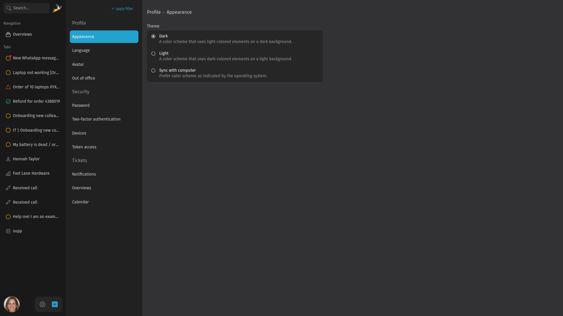 Screenshot shows user profile settings
