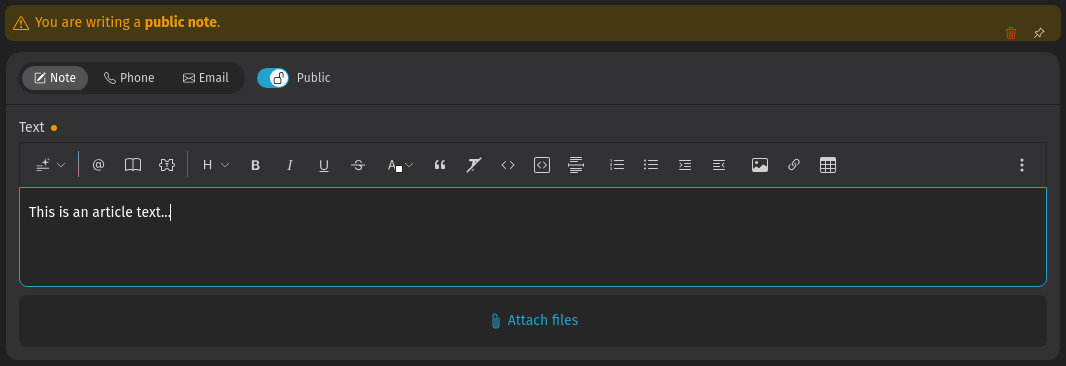 Screenshot shows a note during article creation
