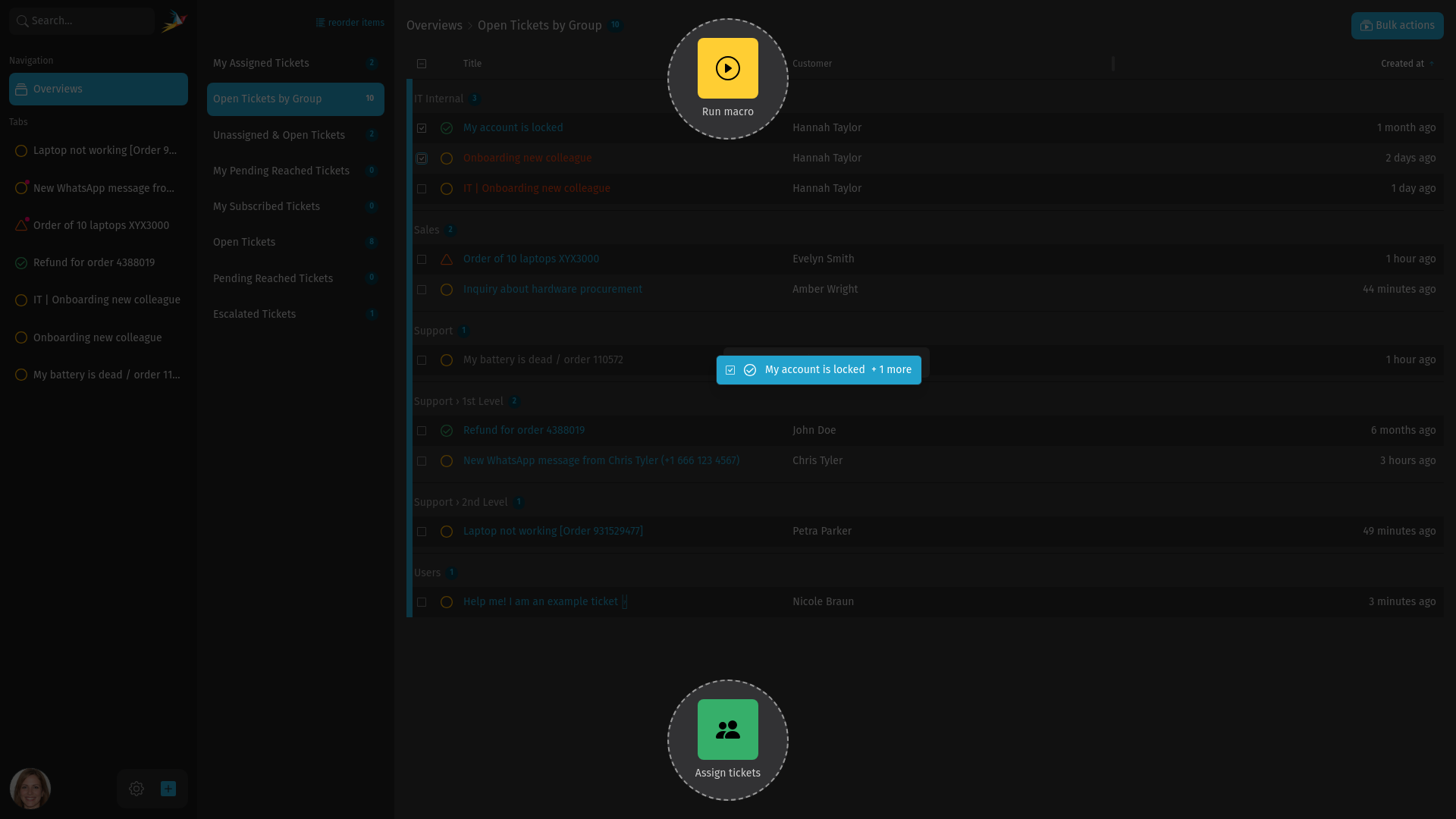 Screenshot zeigt die Mehrfach-Aktion per drag &
drop