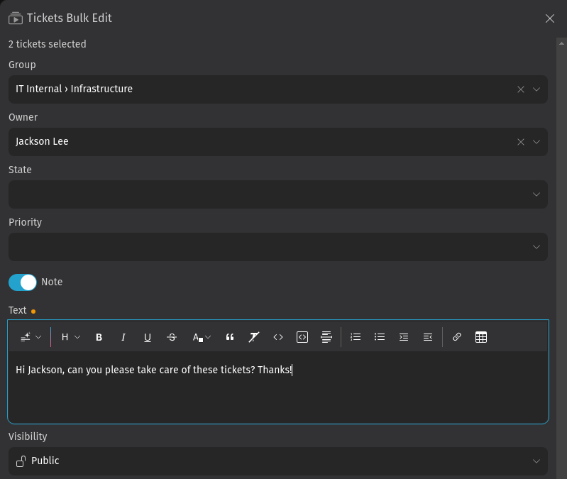 Screenshot shows the bulk action side
panel