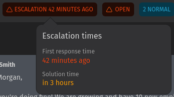 Screenshot zeigt Eskalationsberereich nach Überfahren des Zeitstempels mit
der
Maus