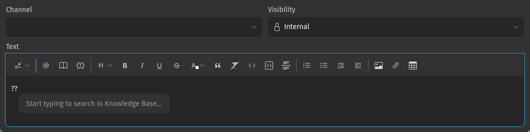 Screenshot zeigt Einfügen eines Knowledge Base
Artikels