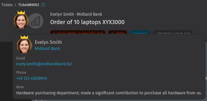Screenshot shows an avatar with an open user popover
