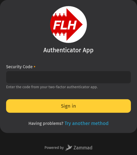 Log in screen with link to "Try another method"