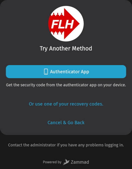 Log in screen with recovery codes link