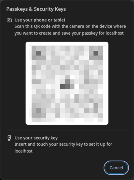 Screenshot shows security key authentication configuration