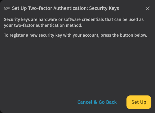 Screenshot shows security key authentication configuration