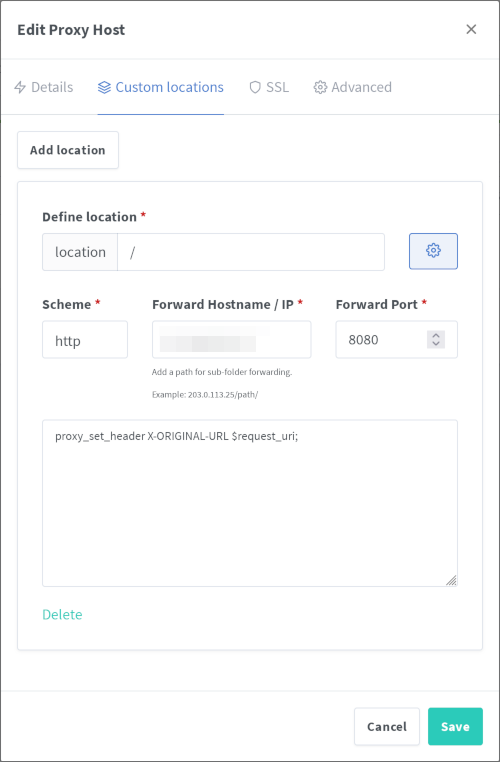 Screenshot shows NPM configuration dialog with custom locations tab